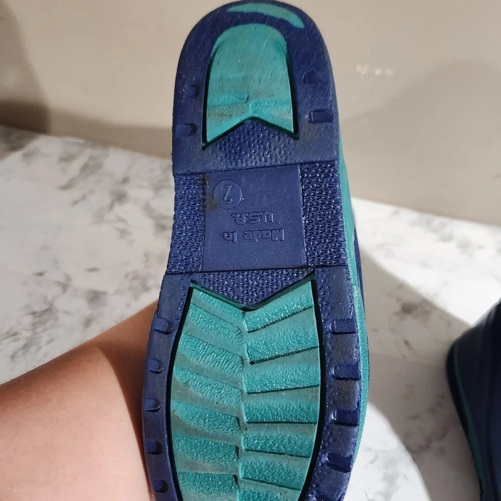 Vintage L.L Bean La Crosse Rubber Duck Rain Boots Blue USA MADE Kids Size 2